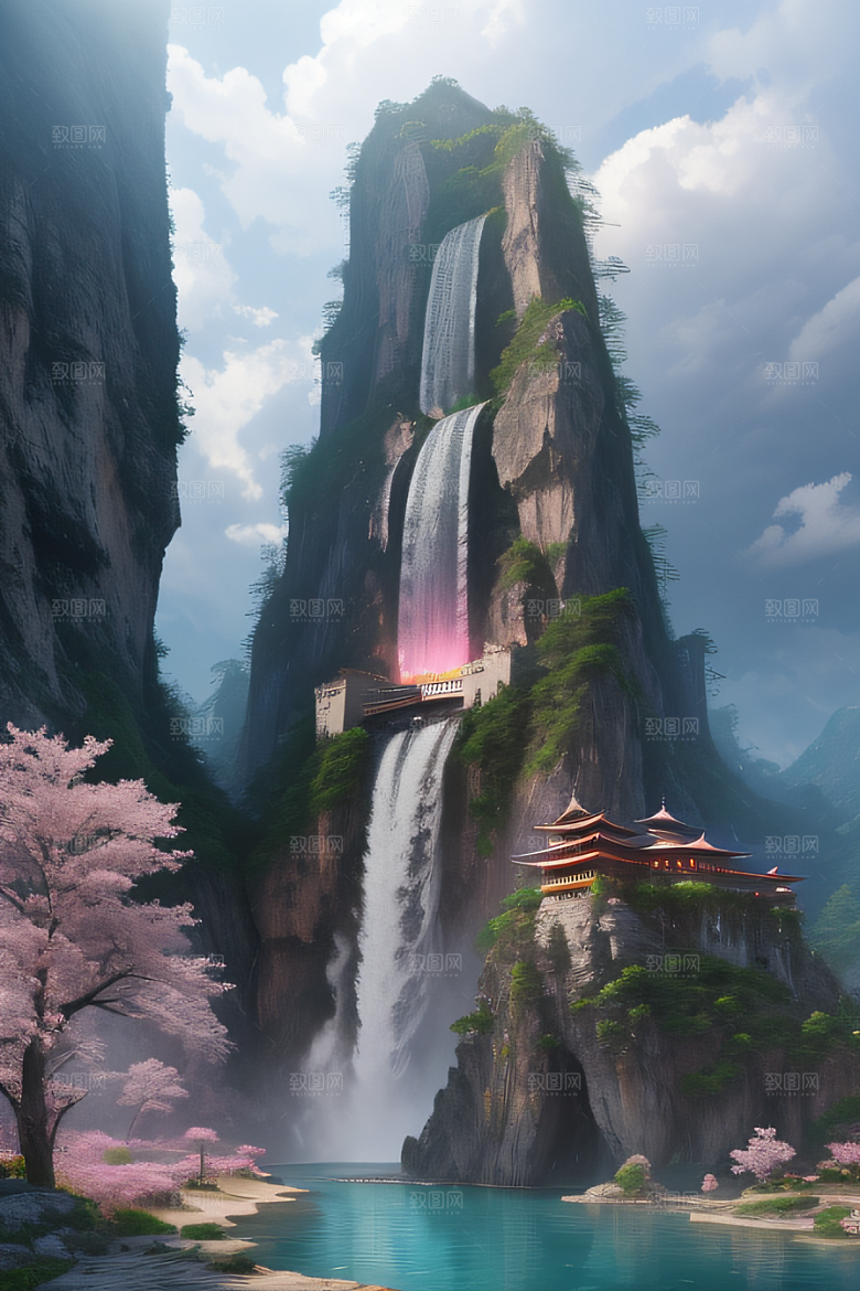 心灵之旅白云与粉红桃花的梦幻