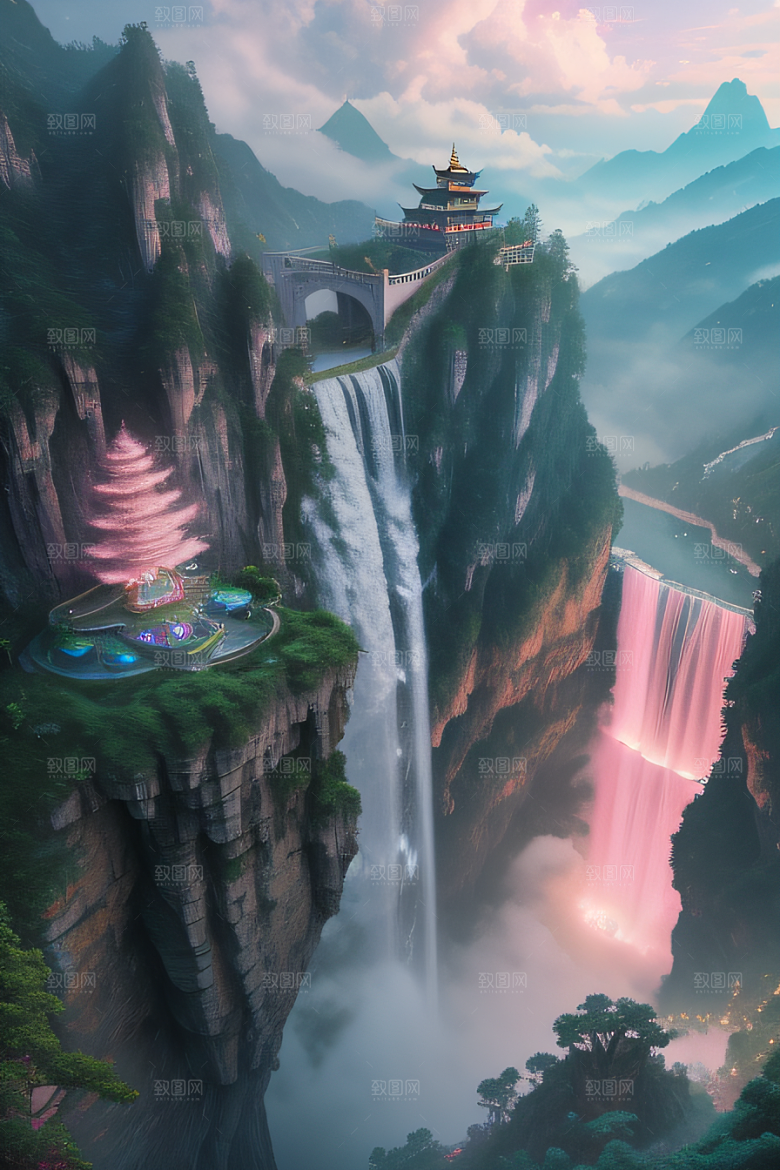 心灵之旅白云与粉红桃花的梦幻