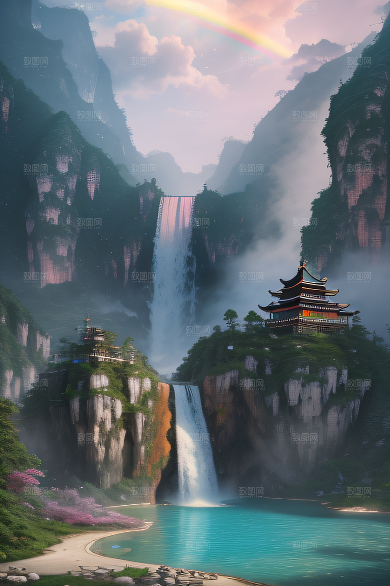 魔幻之旅巨大瀑布下的湖泊