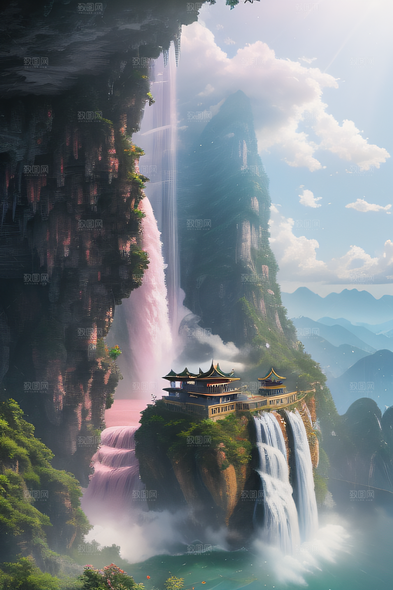 魔幻之旅巨大瀑布下的湖泊