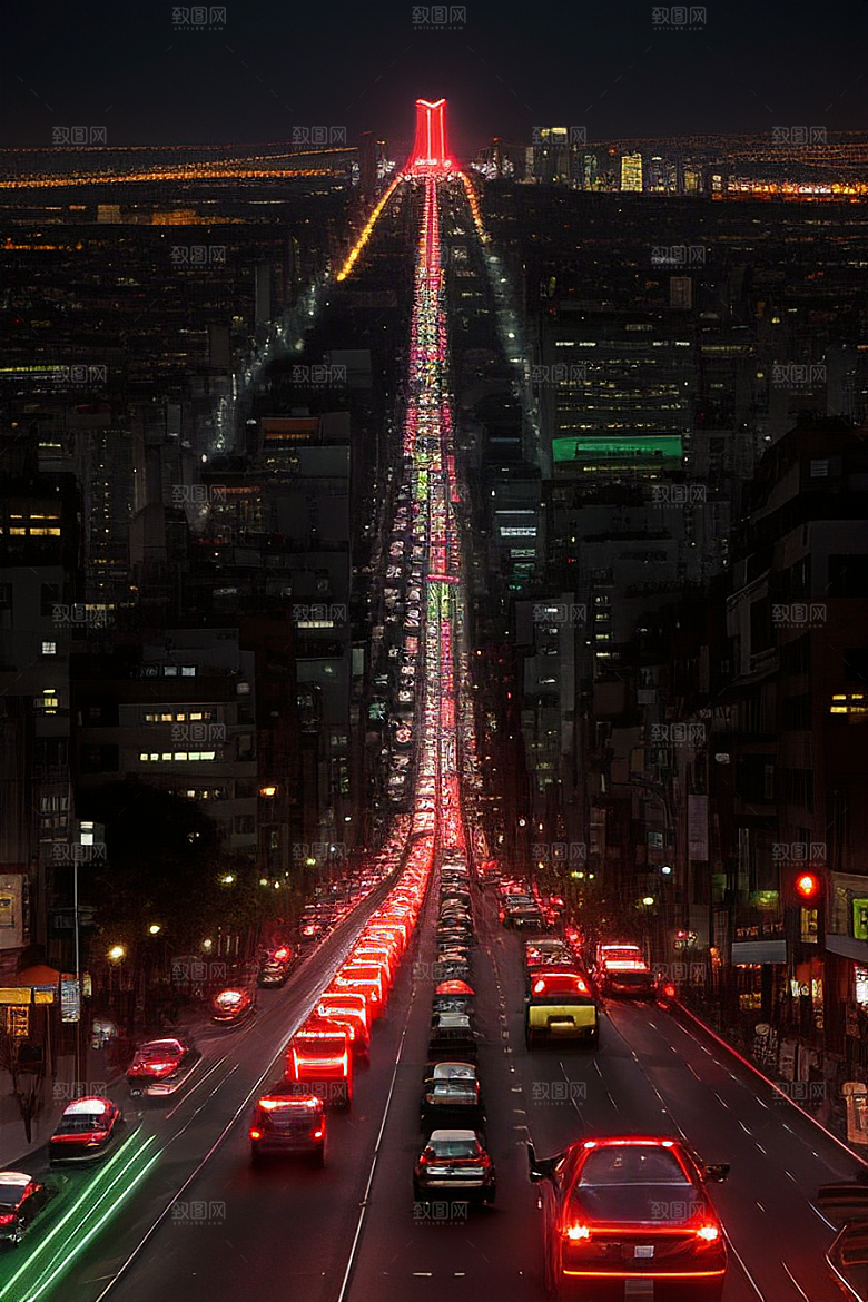 夜晚街道车流如织