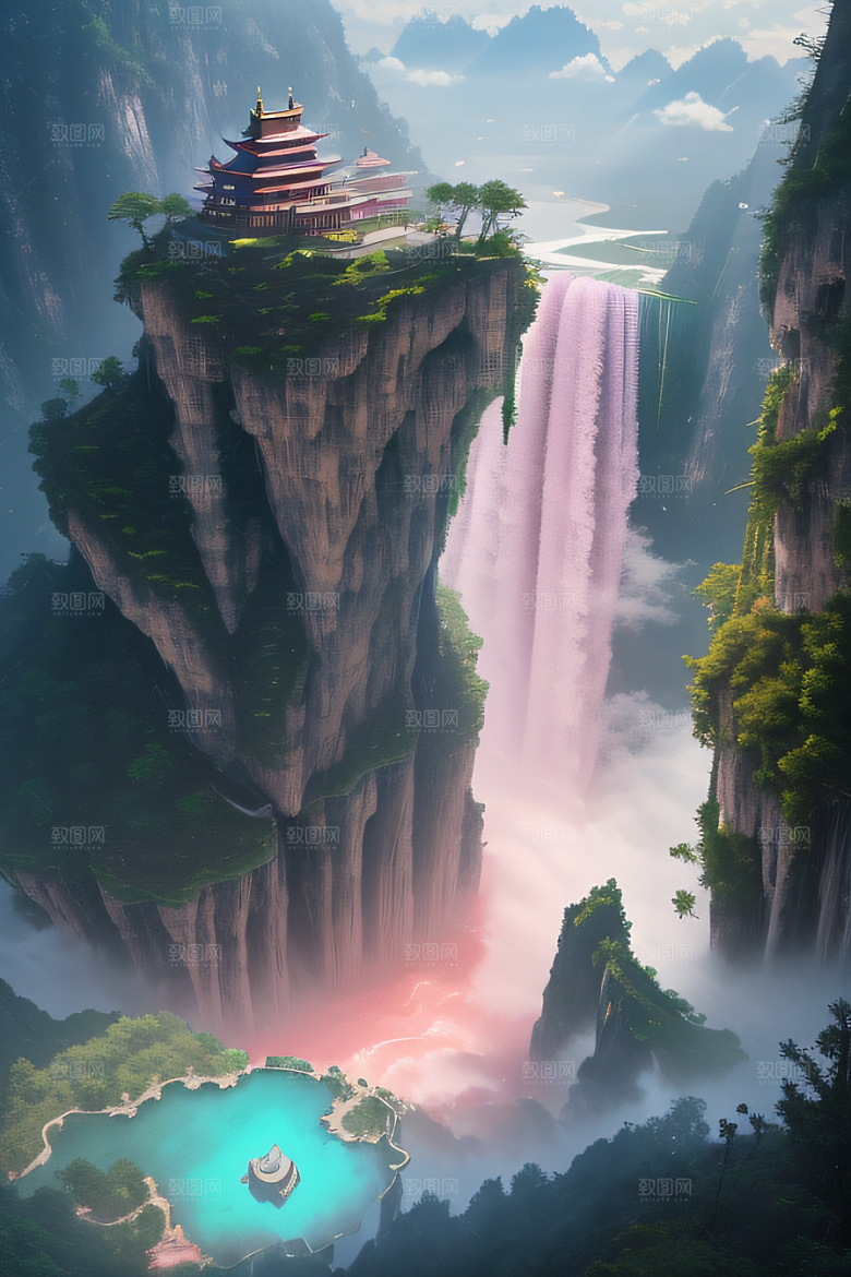 魔幻之旅巨大瀑布下的湖泊