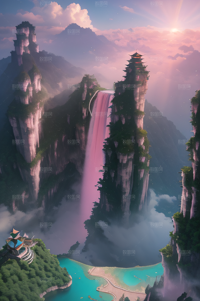 魔幻之旅巨大瀑布下的湖泊