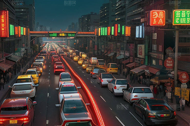 夜晚街道车流喧嚣