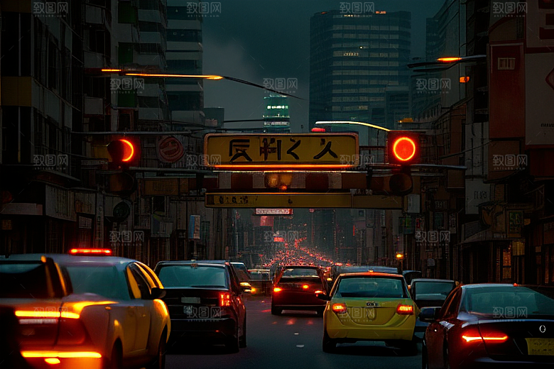 夜晚街道车流喧嚣