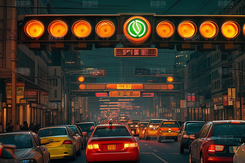 夜晚街道车流喧嚣