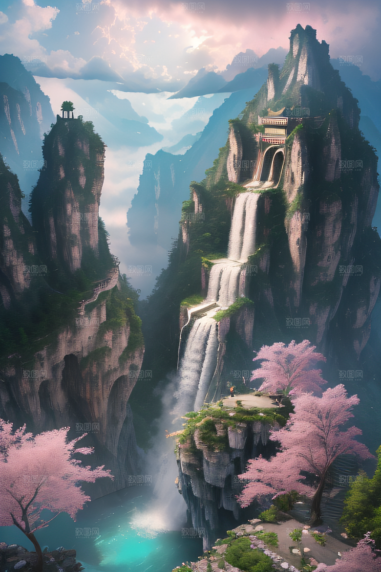 巨大宫殿下的梦幻悬崖