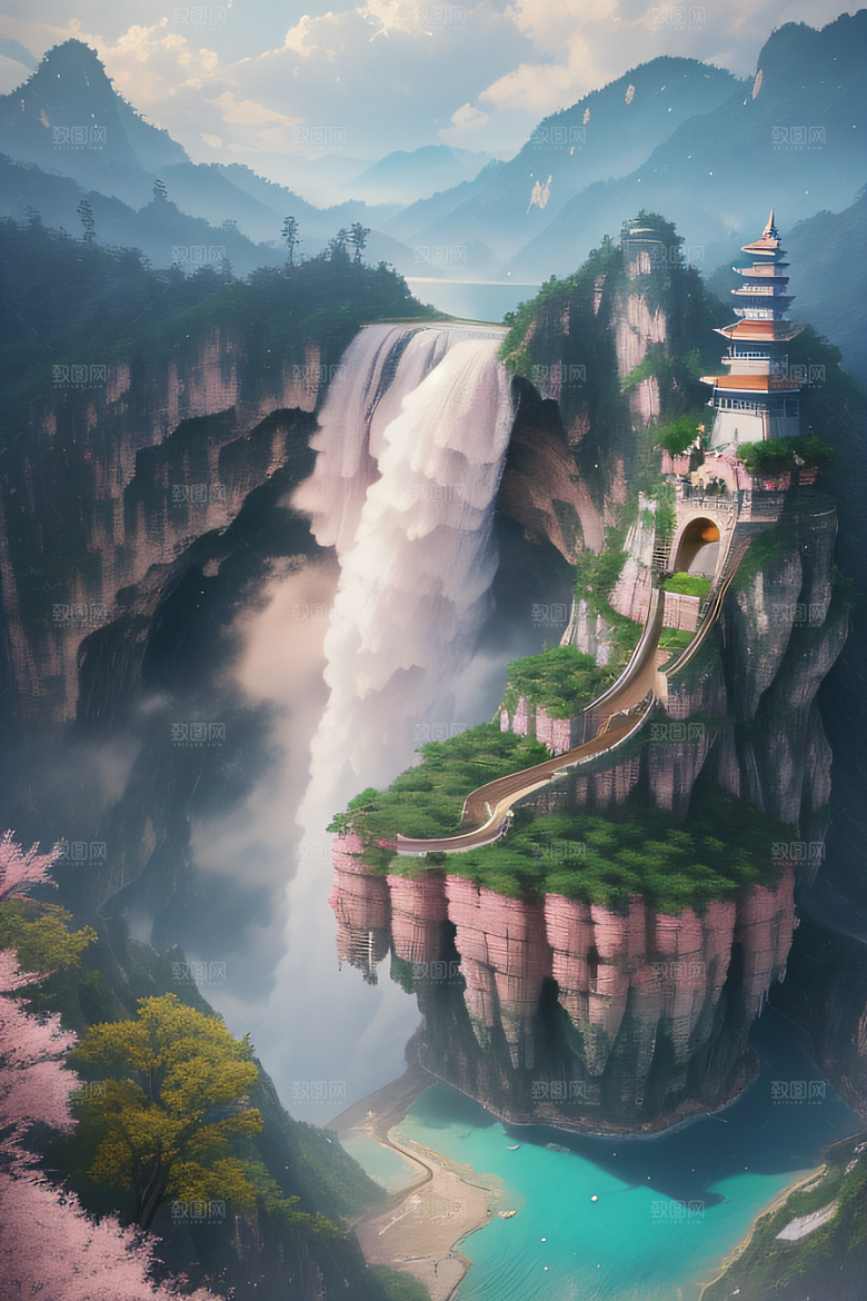 巨大宫殿下的梦幻悬崖