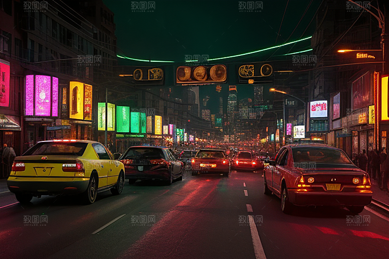 夜晚街道车流喧嚣