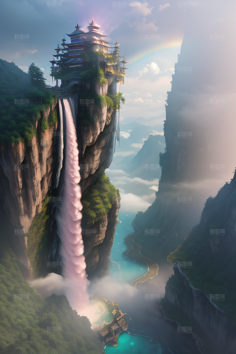 巨大宫殿下的梦幻悬崖