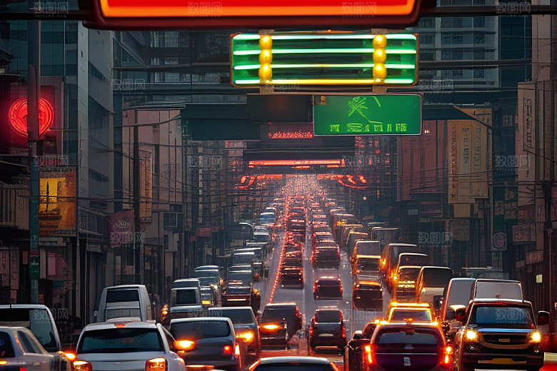 夜晚街道车流喧嚣
