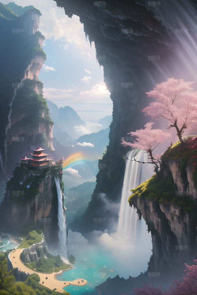 巨大宫殿下的梦幻悬崖