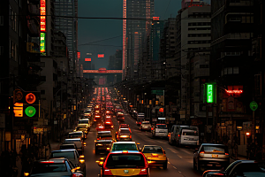 夜晚街道车流繁忙景象