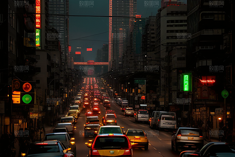 夜晚街道车流繁忙景象