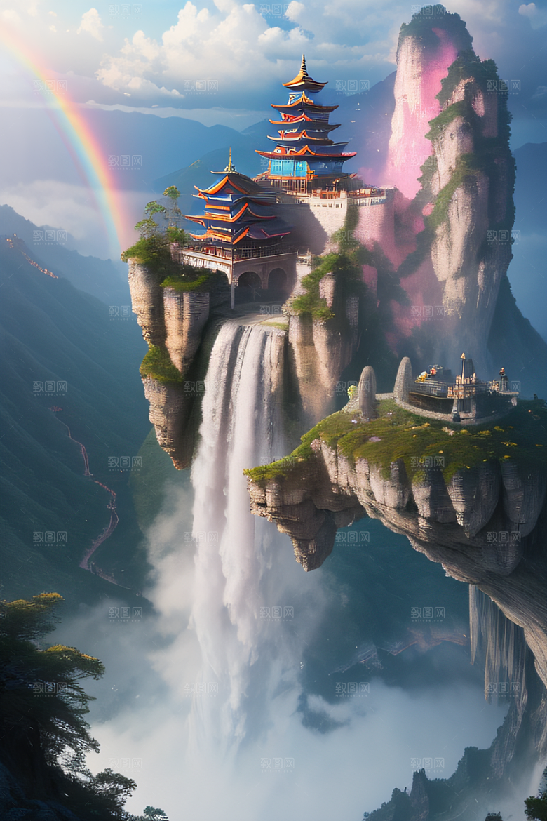 巨大宫殿下的梦幻悬崖