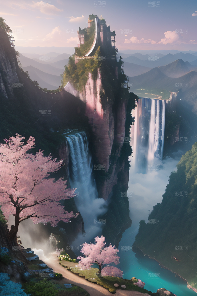 巨大宫殿下的梦幻悬崖