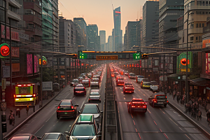 夜晚街道车流繁忙景象