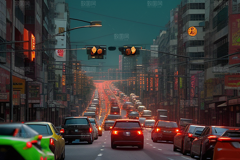 夜晚街道车流繁忙景象
