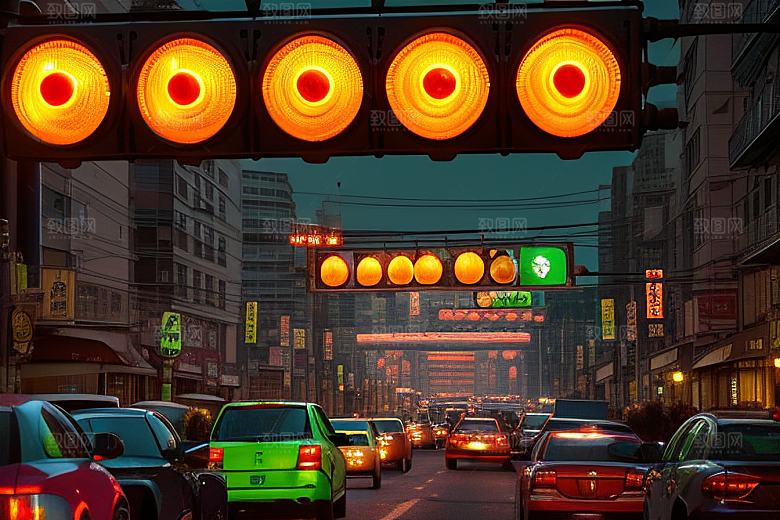 夜晚街道车流繁忙景象