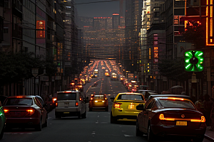 夜晚街道车流繁忙景象