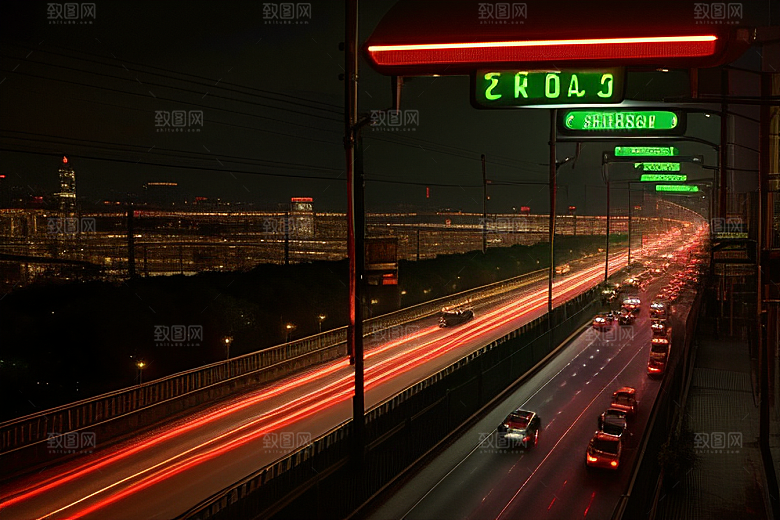 夜晚街道车流繁忙景象