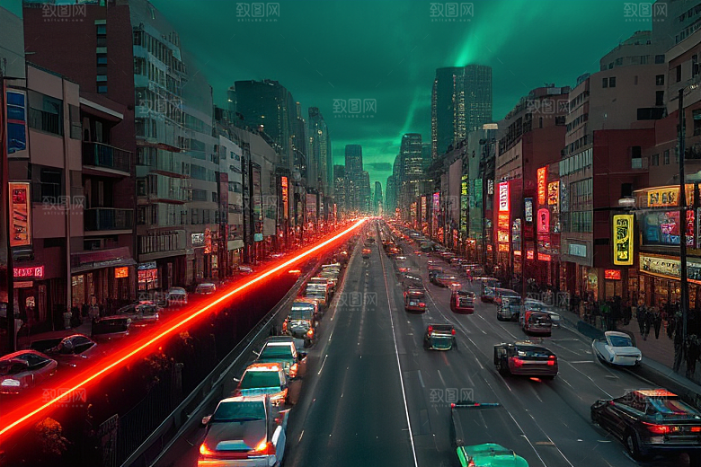 夜晚街道车流繁忙景象