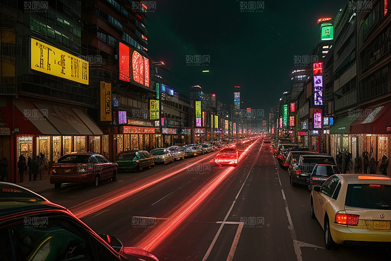 夜晚街道车水人潮