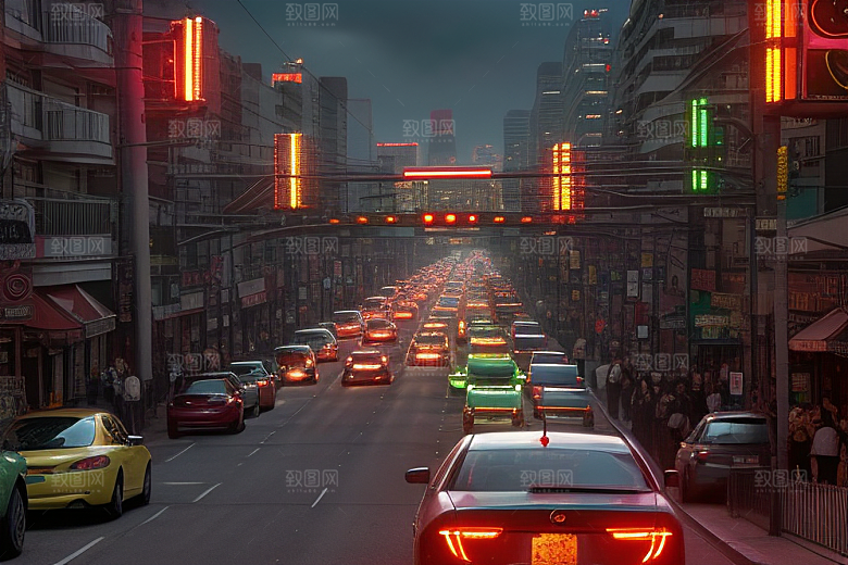 夜晚街道车水人潮