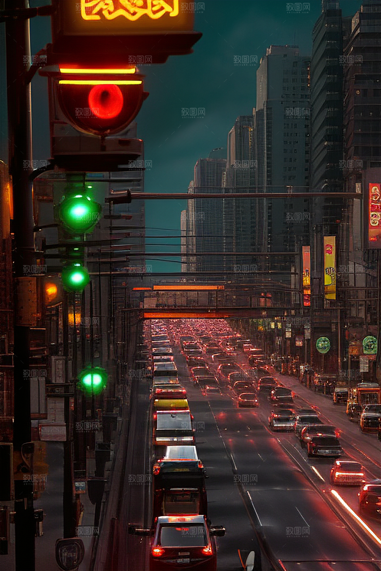 夜晚街道车水人潮