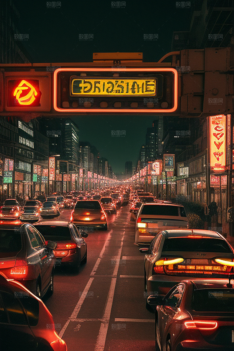 夜晚街道车水人潮