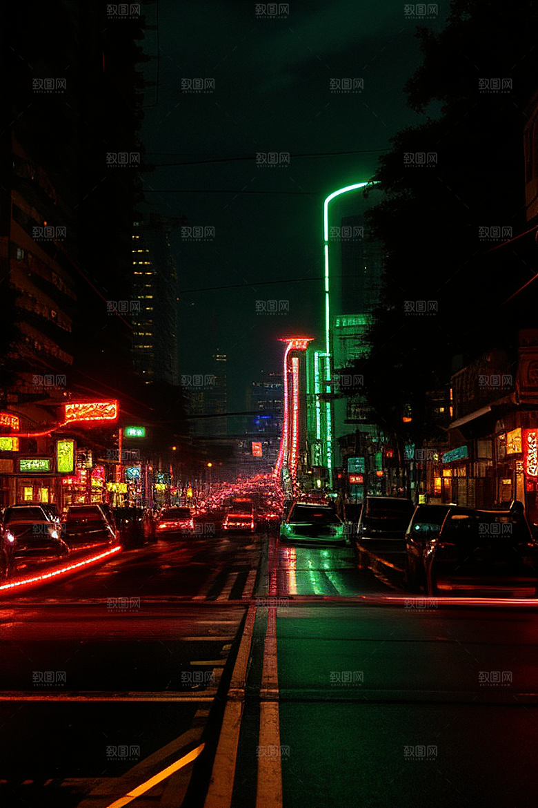 夜晚街道车水人潮