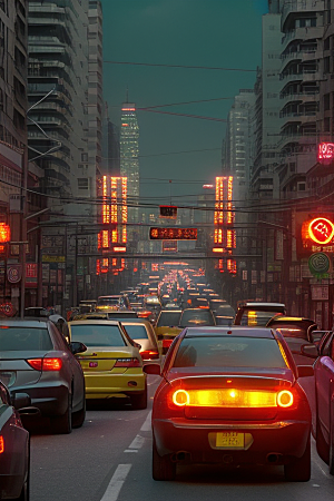 夜晚街道车水人潮