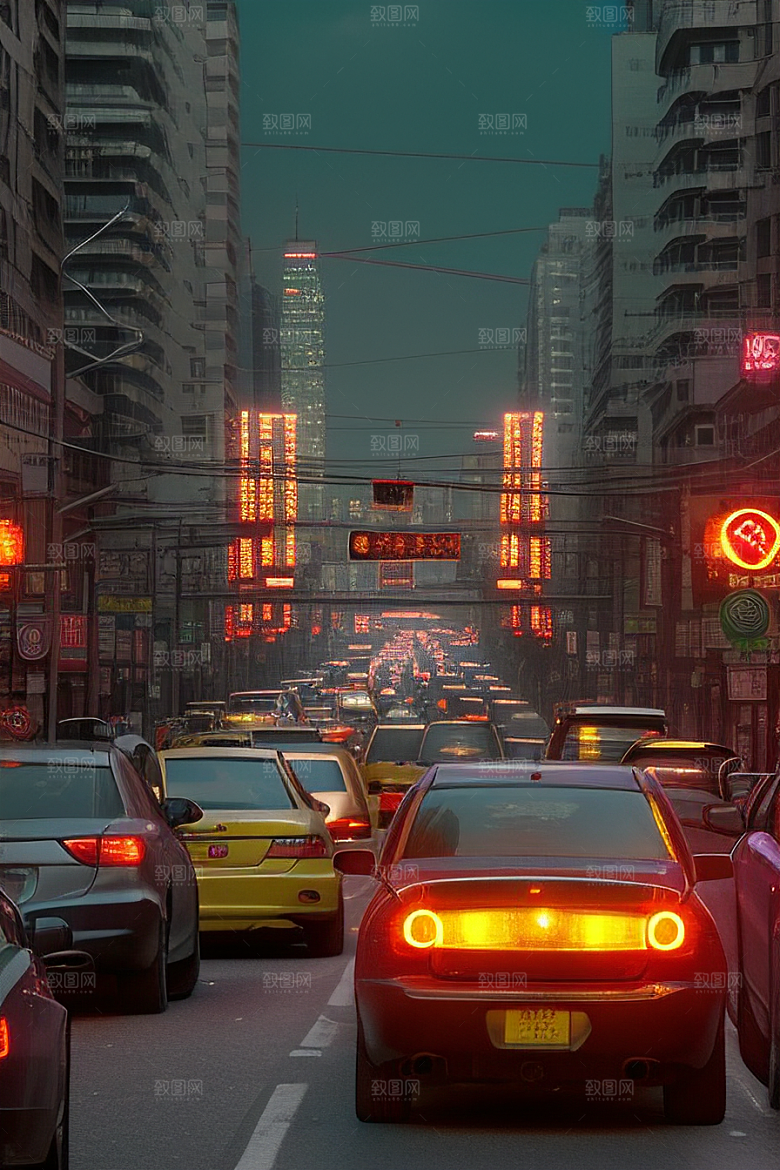 夜晚街道车水人潮