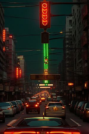 夜晚街道车水人潮