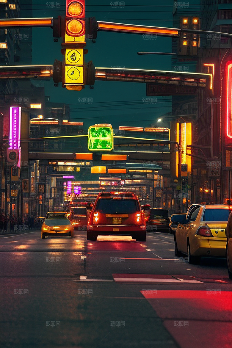夜晚街道车水人潮