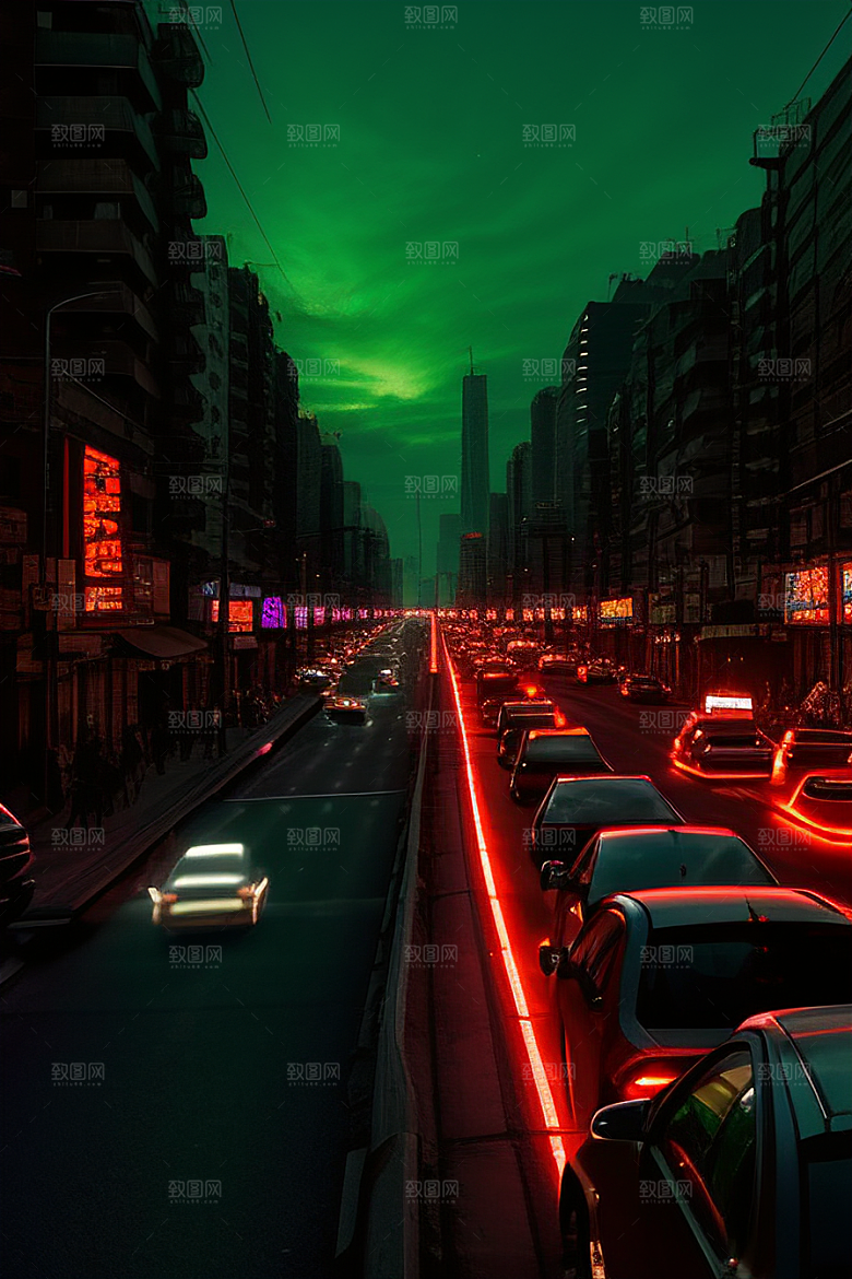 夜晚街道车水人潮