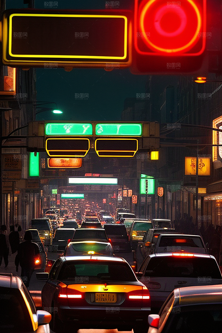 夜晚街道车水人潮