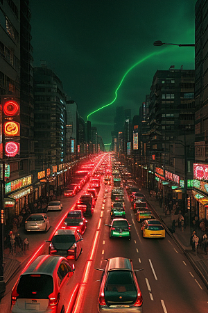 夜晚街道车水人潮