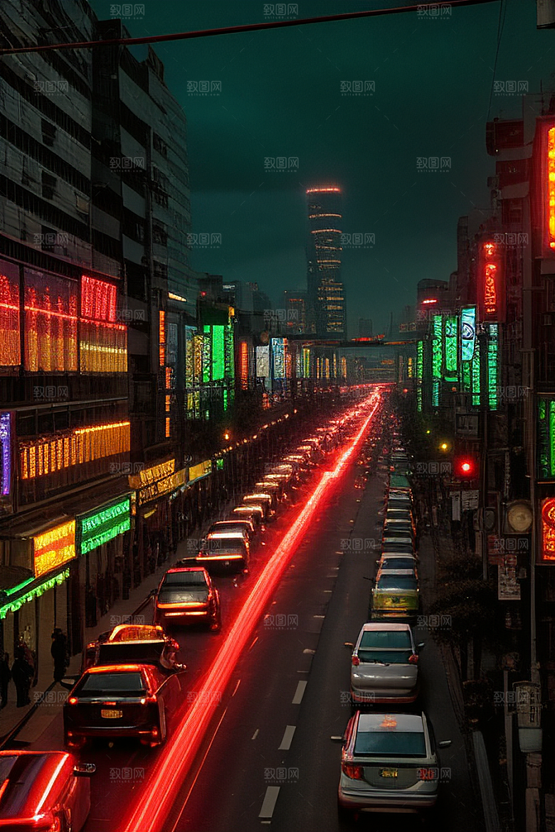 夜晚街道车水人潮