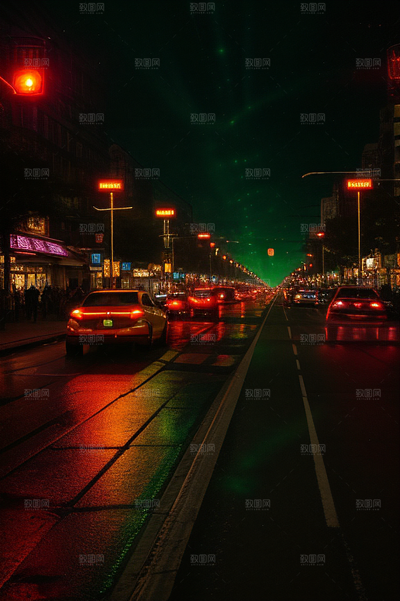 夜晚街道车水人潮