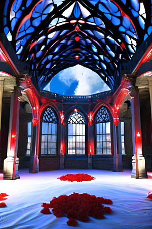 超细节水晶宫殿红玫瑰与梦幻灯光
