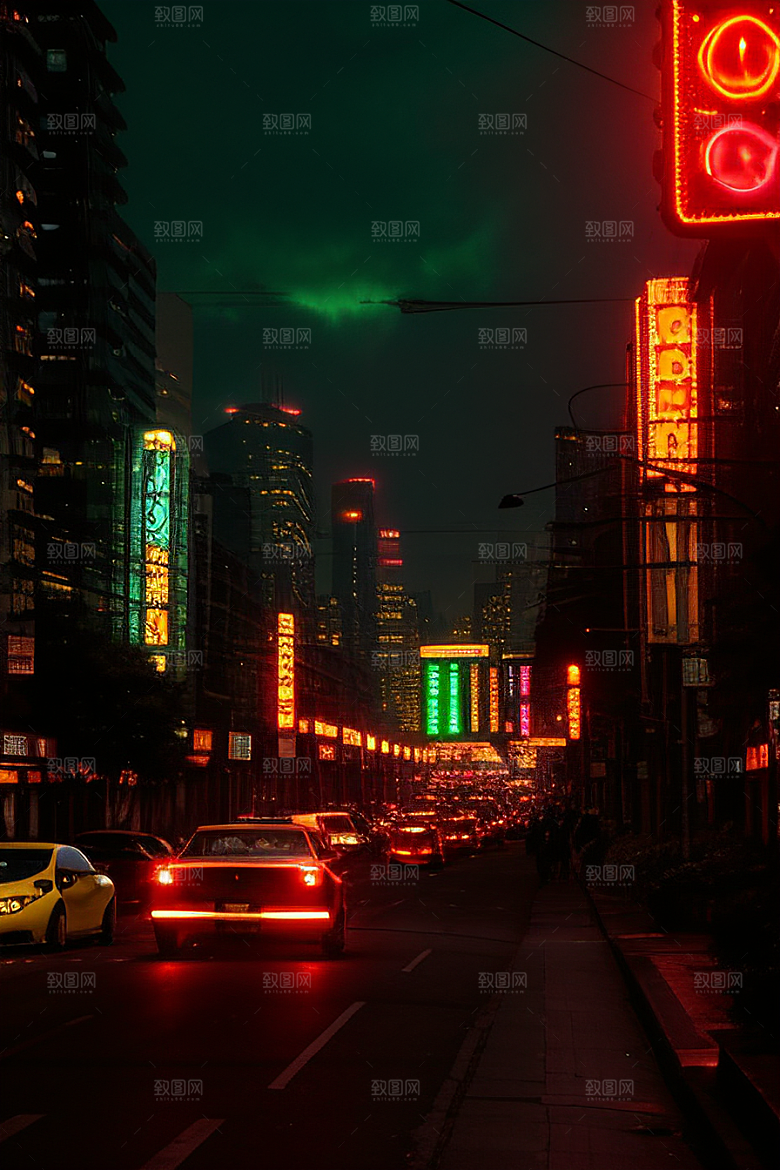 夜晚街道车流如织