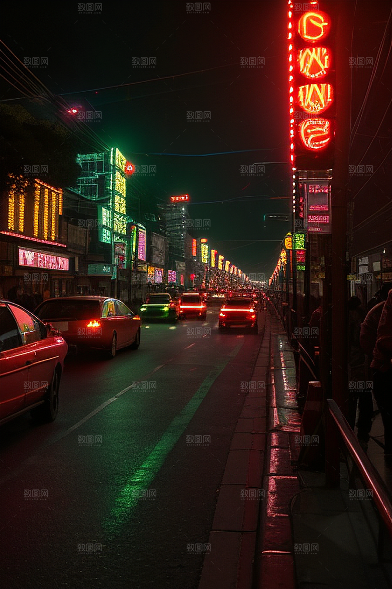 夜晚街道车流如织