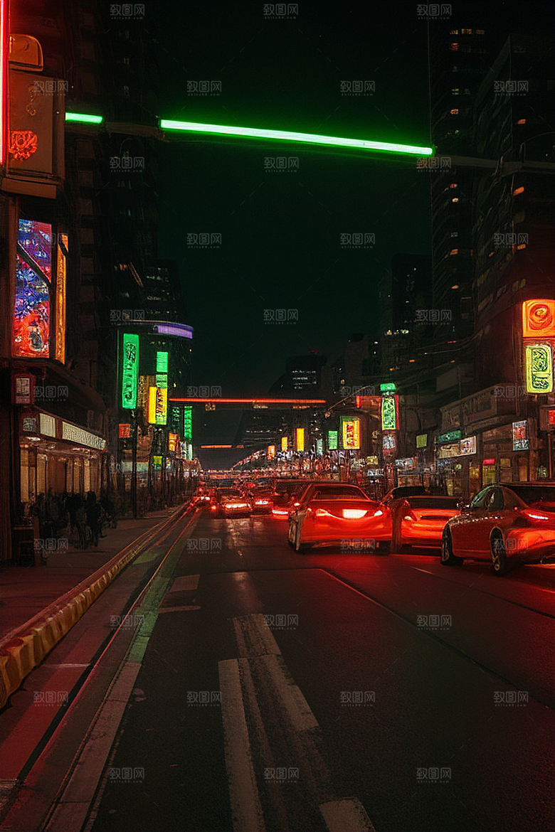 夜晚街道车流如织