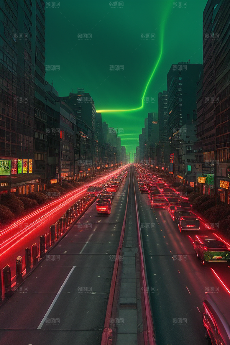 夜晚街道车流不息