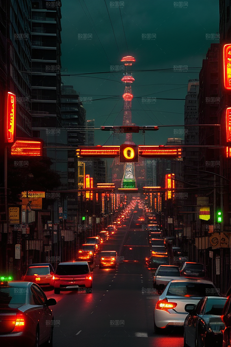夜晚街道车流不息