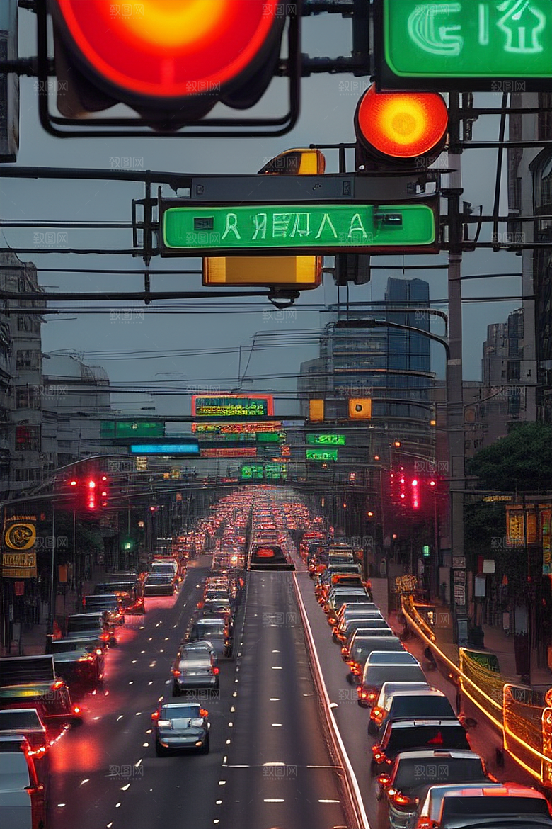 夜晚街道车流不息