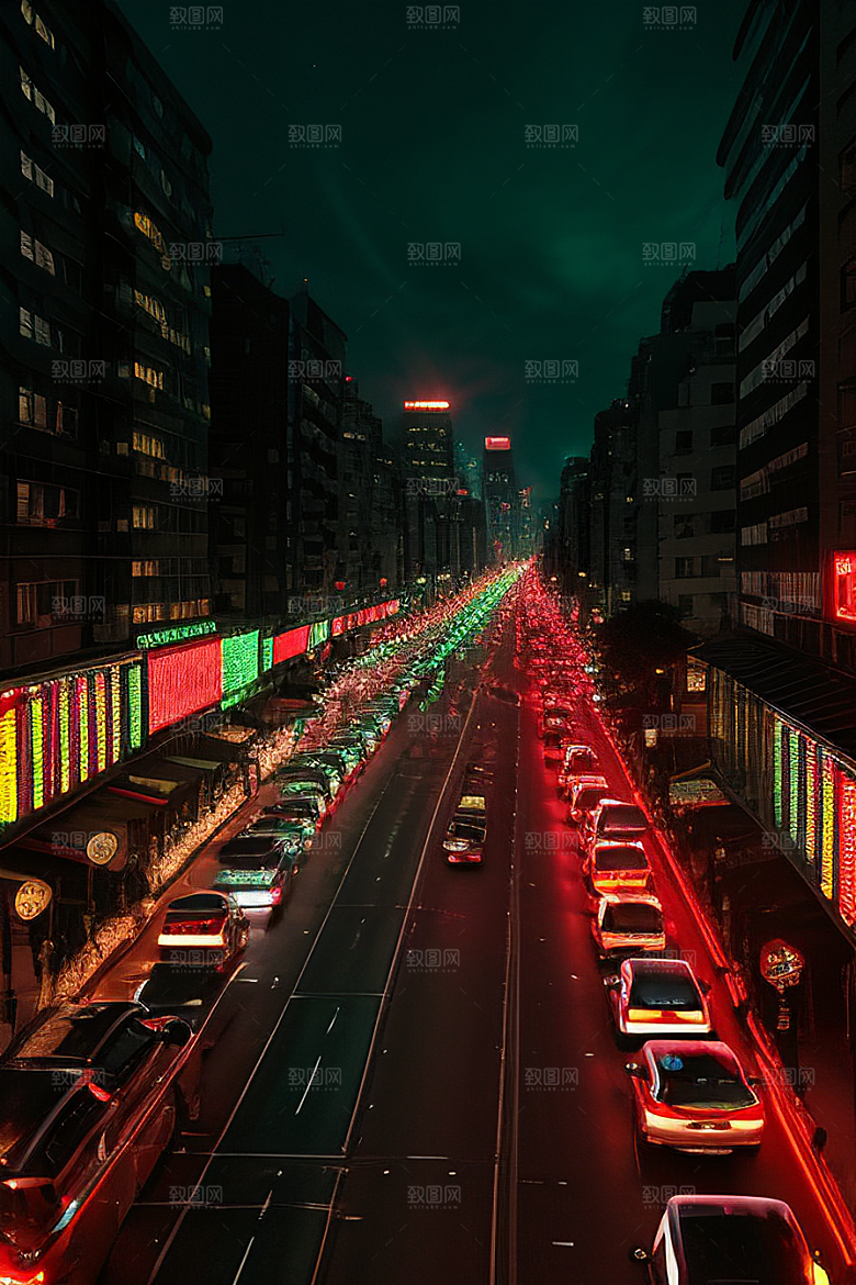 夜晚街道车流不息