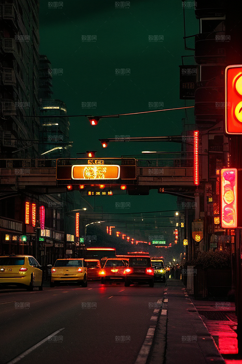 夜晚街道车流不息