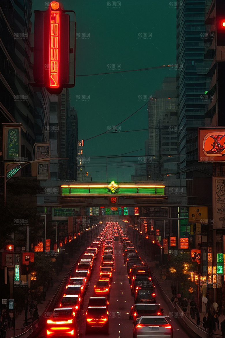 夜晚街道车流不息
